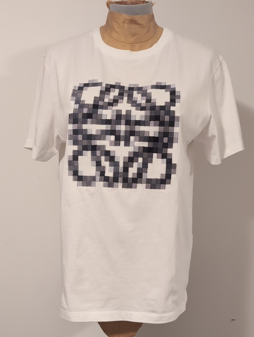 Loewe White Short-Sleeve Tee with Black Pixel Graphic